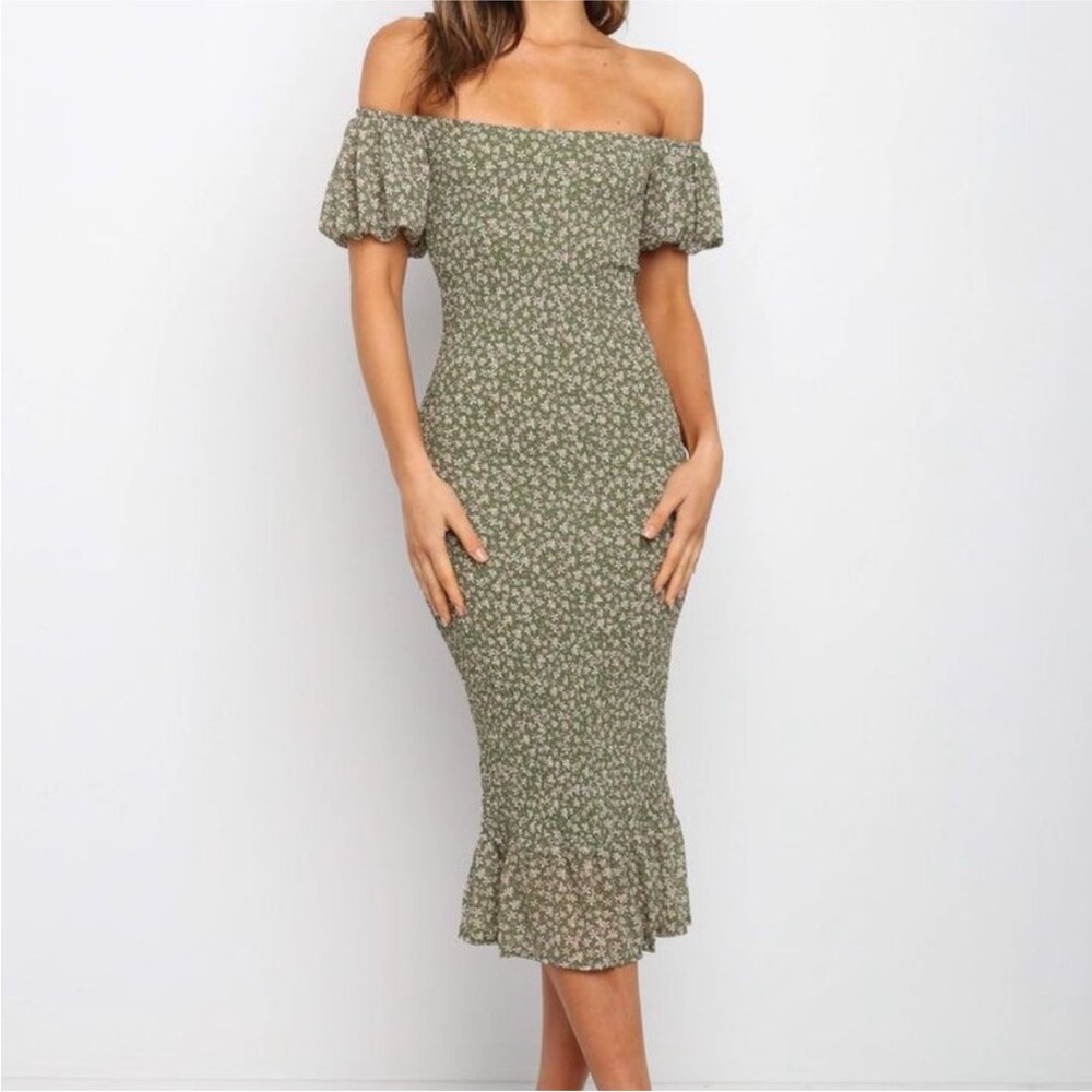 Petal & Pup Floral Off-Shoulder Green Dress